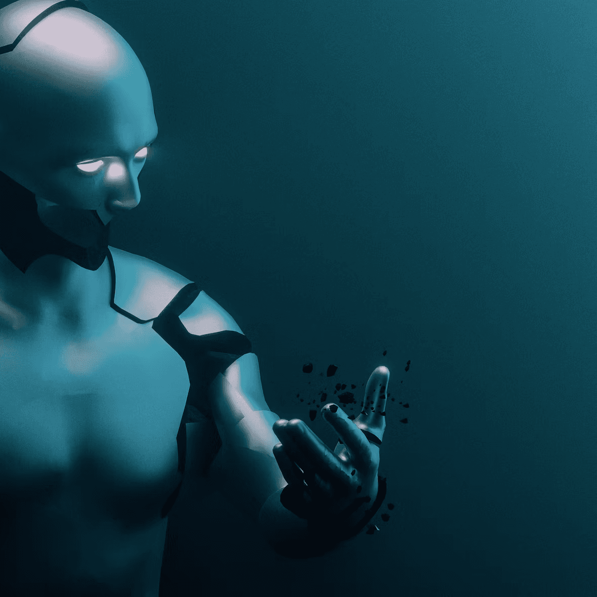 Stylized AI figure with glowing interface
